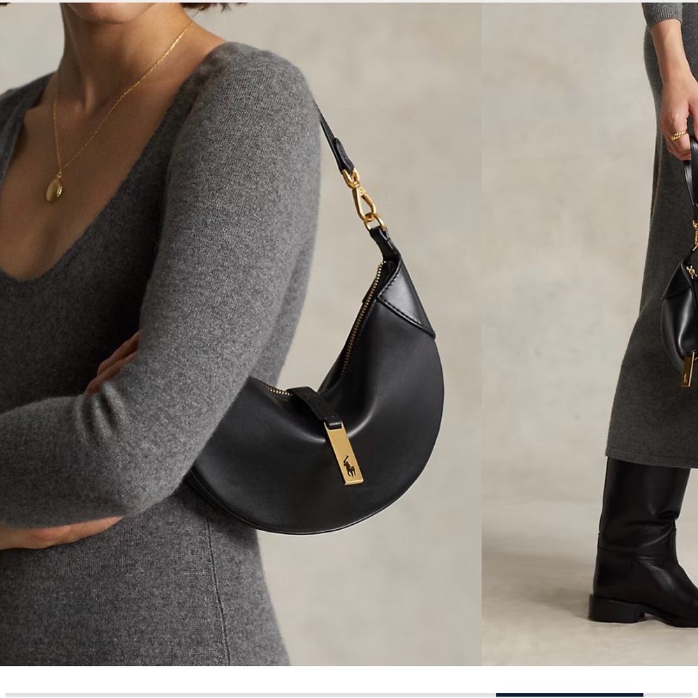 Ralph Lauren Polo ID bag calf skin mini shoulder bag black and gold hardware